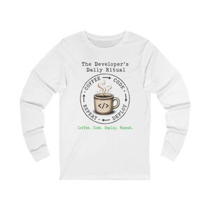 Coffee Code Deploy Repeat T-shirt | Grappig ontwikkelaarscadeau |  Programmeur-T-shirt | Shirt SRE DevOps IT-ingenieur