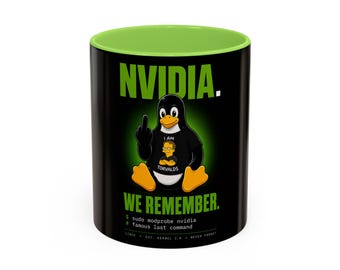NVIDIA We Remember Linux Tux Mug | Funny Linux Gift | Developer Coffee Mug
