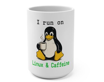 Jag kör på Linux & koffeinmugg | 45 cl kaffekopp, Tux Penguin-programmeringstema
