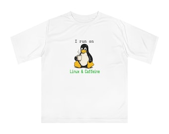 Jag kör på Linux och koffein-t-shirt | Penguin Coffee Linux-t-shirt