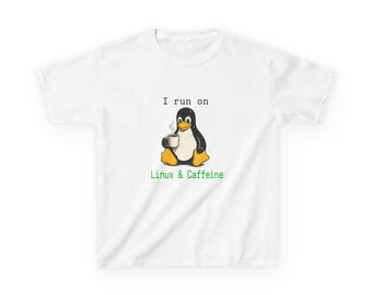 Jag kör på Linux och koffein Barn-T-shirt | Penguin Tech-tröja
