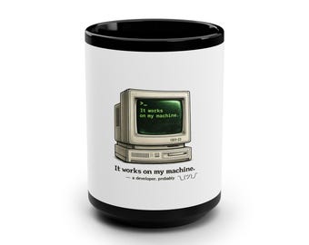 Retro datormugg med motivet "Det fungerar på min maskin" | Programmer Humor, 45 cl svart keramik