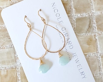 Amazonite Teardrop Earrings | 14k Yellow Gold Filled. Genuine Amazonite Gemstone. Handmade in Charleston SC. Beach Jewelry. Gift for Her.