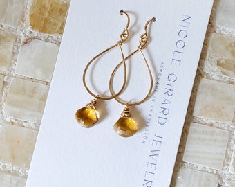 Citrine and 14k Gold-filled Teardrop Earrings, Handmade in Charleston, Beach Wedding Jewelry, Handmade Bridemaid Gifts, Mothers' Day