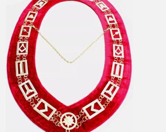 Vrijmetselaars-meesterketting kraag verguld met rode achterkant | Vrijmetselaar officierskraag| Blue Lodge Regalia|Ceremoniële maçonnieke kettingkraag