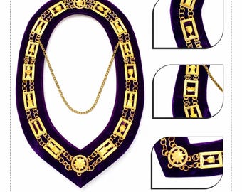 OES-kettingketting – Order of the Eastern Star vergulde kraag met paars fluweel Premium kwaliteit Eastern Star Regalia cadeau voor OES-leden