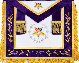 Masonic OES Regalia Apron, Hand Embroidered Bullion Apron,Purple Velvet Masonic Apron Gold Fringe Regalia,Order Eastern Star Apron, OES Gift