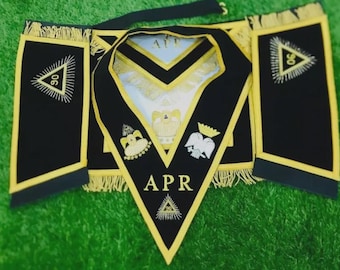 Scottish Rite 90th Degree Apron Set Hand Embroidered Black Regalia with Collar & Cuffs | Masonic Scottish Rite Ceremonial Apron