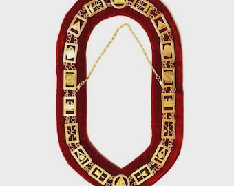 Royal Arch Chapter Chain-kraag verguld | Roodfluwelen maçonnieke officierskraag | Regalia van het vrijmetselaarshoofdstuk | Ceremoniële kraag Royal Arch