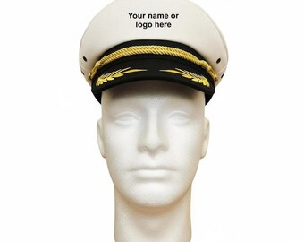 Handmade Sailor Captain Hat with Custom Name or Logo – Adjustable Nautical Yacht Costume Cap