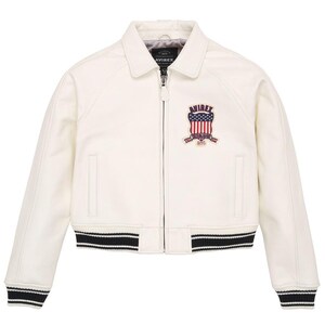 Women's White Avirex Cropped Leather Moto Bomber Jacket