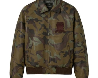Men's Handmade Avirex Camo Print Leather Bomber Jacket – USA Style Streetwear