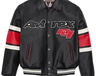 Handgefertigte Avirex 75th Jubiläum Bomberjacke aus Leder, Vintage Varsity Style, Geschenk für Ihn