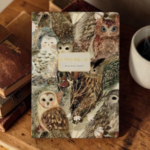 Owl Cover Notebook, A5 Journal with Whimsical Owl Illustrations