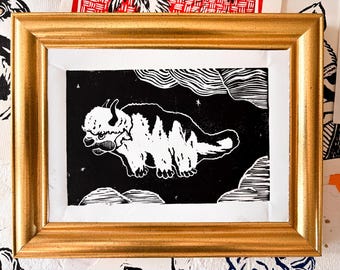 ATLA Appa Linocut Print | Black ink