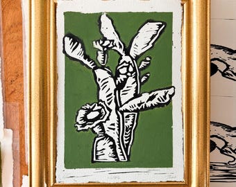 Cactus Linocut Print | Oil Pastels