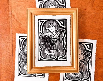 Wolf Wall Art | Hand-Carved Linocut Print | Wilderness Decor