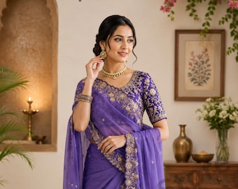 Star Georgette Saree | Heavy Sequin Work Blouse, Festive Ethnic Style