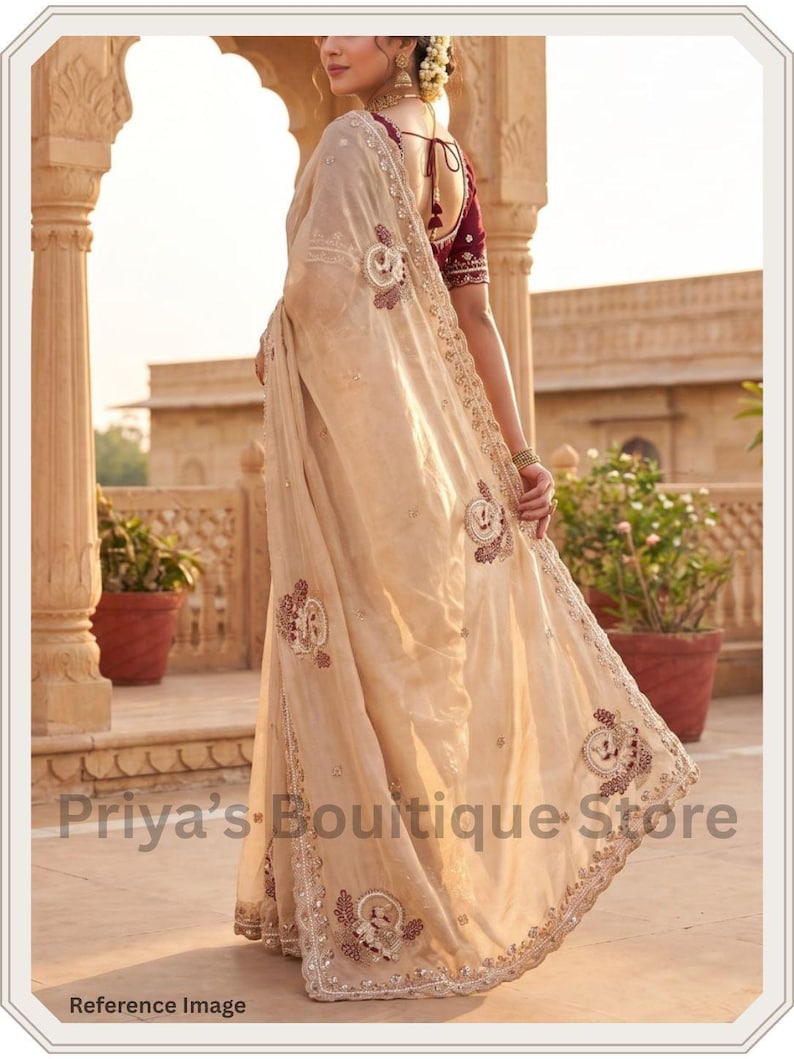 Pure Satin Silk Saree, Rose Gold Embroidery, Cutwork Border, Wedding ...