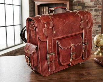 Zaino in pelle, borsa a tracolla, borsa per laptop in pelle, zaino vintage, borsa a tracolla 2 in 1, valigetta artigianale
