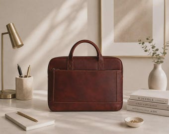Handcrafted Italian Leather Briefcase: Brown Laptop Bag, Shoulder Bag
