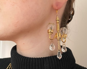 art deco statement chandelier earring in gold (non-lighting)