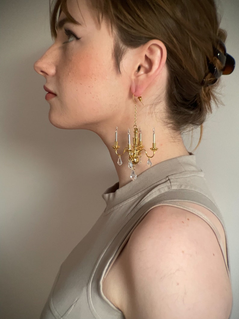 chandelier statement earrings in gold non-lighting image 5