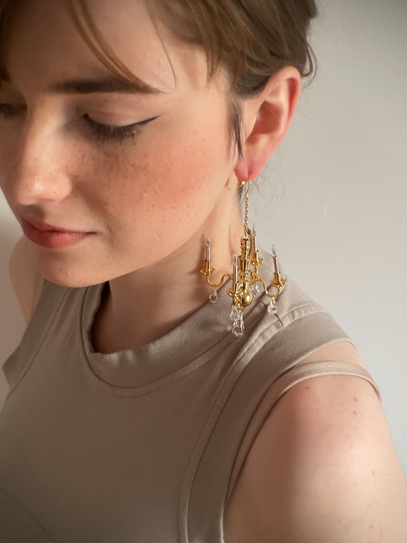 chandelier statement earrings in gold non-lighting image 6