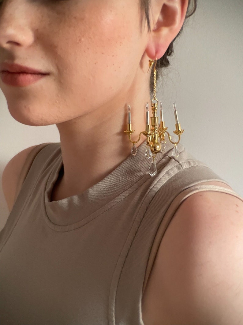 chandelier statement earrings in gold non-lighting image 4