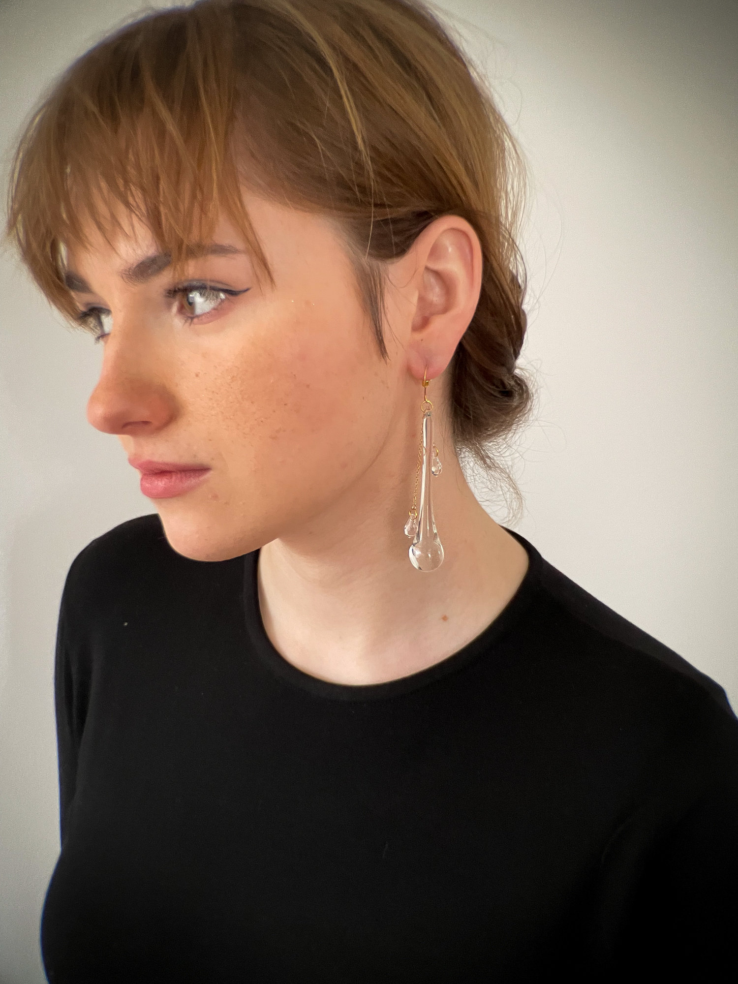 'waterfall' handblown glass + crystal drop earrings — Diana Caldarescu