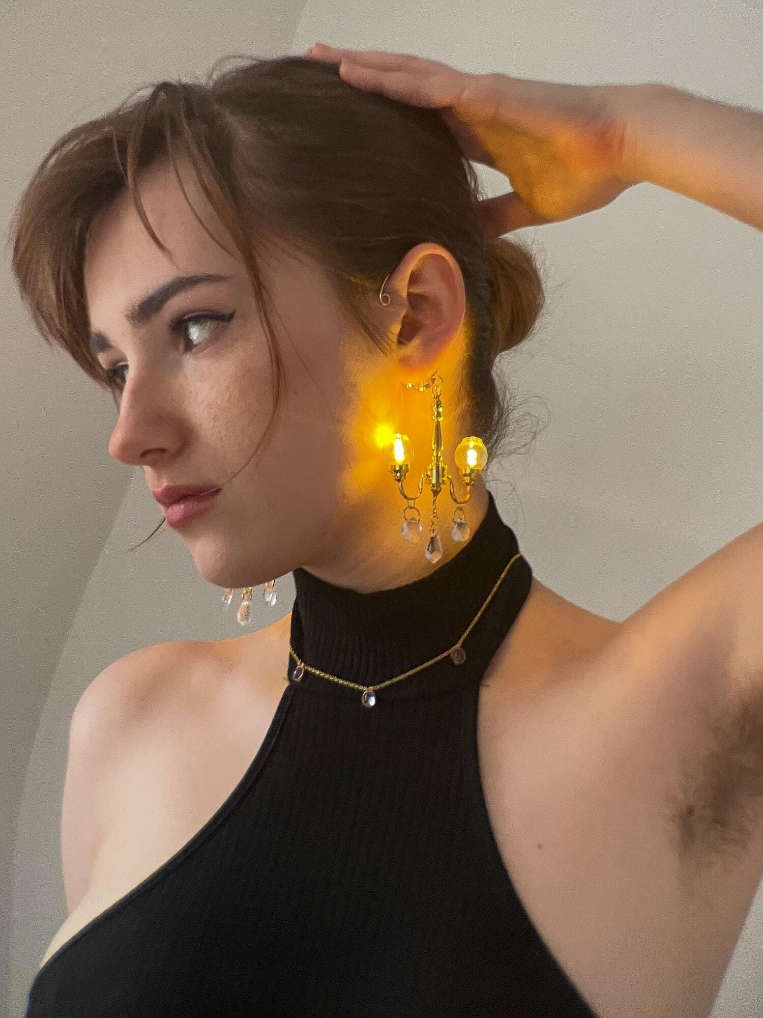 gold light-up 'art deco' chandelier earrings