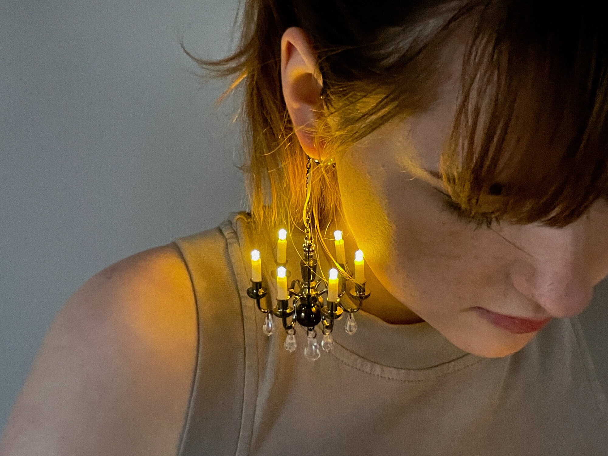 'rococo' lightup chandelier earrings in gunmetal — Diana Caldarescu