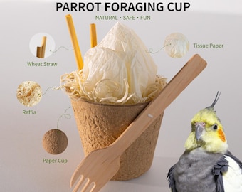 Handmade Parrot Foraging Cup Toy | Natural Shredding Enrichment for Cockatiels, Small Parrots