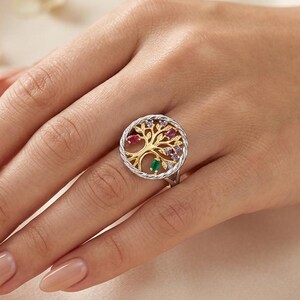 Bague Arbre de Vie, Bijou Spirituel en Laiton Minimaliste avec Émeraude, Rubis et Saphir Naturels, Bijou Spirituel, Cadeau