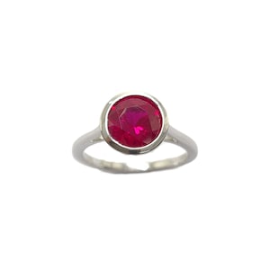 Natural Niassa Ruby Round Ring, Classic Bezel Set Solitaire, 925 Sterling Silver Jewelry Gift