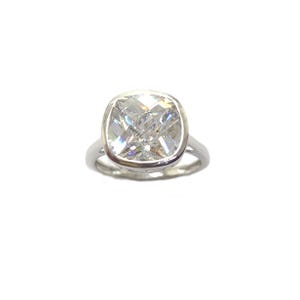 Glittrande kuddslipad kubisk zirkonring, högpolerat 925 sterlingsilver, statement-smycken, gåva