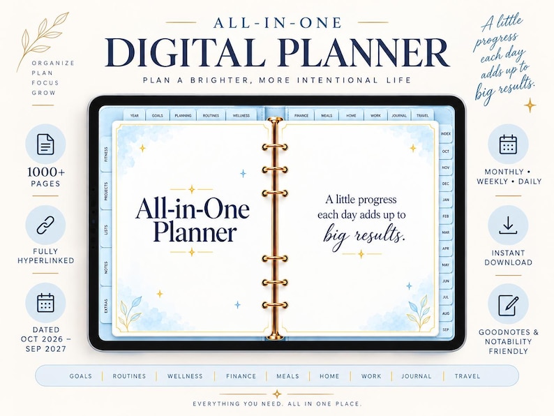 2026-2027 All-in-one Digital Planner, Hyperlinked iPad Goodnotes PDF ...