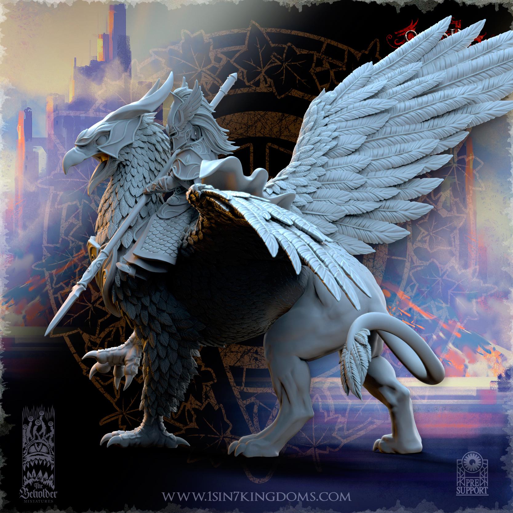 High Elf Gryphon Rider Ashur Hero on War Gryphon 28mm Resin Miniature ...
