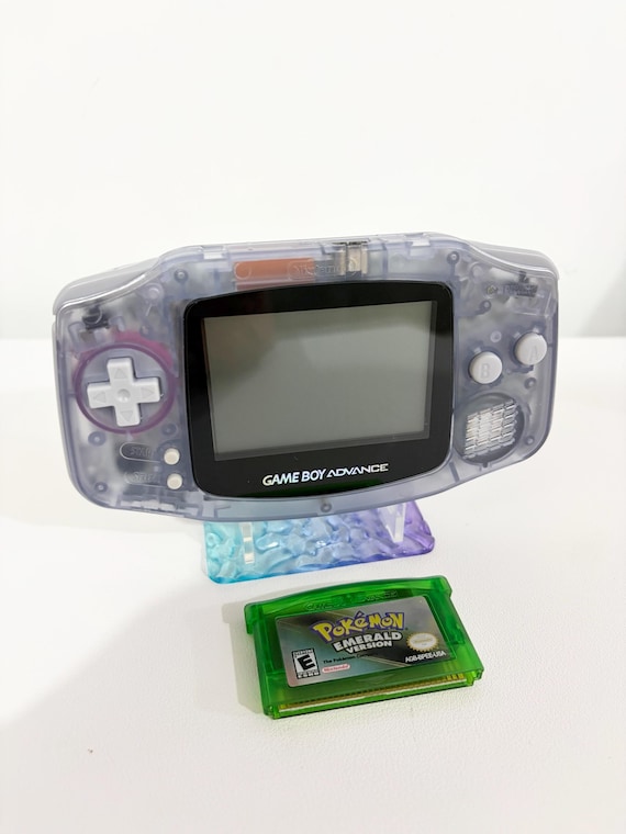 Gameboy Advance GBA Console | Clear gray Edition Nintendo comes with Pokemon Emerald game and hard shell case with screen protector