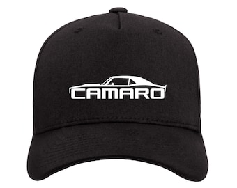 White Camaro SS 1968 - 1969 Patch Black Flexfit Style Baseball Cap, Muscle Car Cap, Classic Car Black Baseball Hat