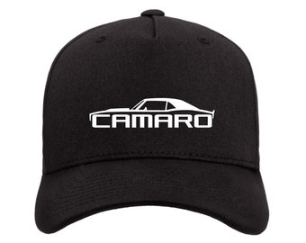 White Camaro SS 1968 - 1969 Patch Black Flexfit Style Baseball Cap, Muscle Car Cap, Classic Car Black Baseball Hat