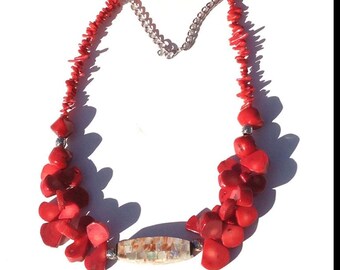 Red Coral gemstone with rare Red Abalone pendant necklace - The Elegance Of Jewelry