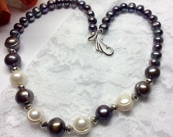 Genuine freshwater Pearls- grey and white round Pearls -The Elegance of Jewelry