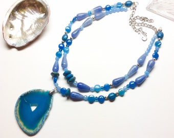 Ocean blues  inspired Agate, Turquoise Pyrite necklace set - The Elegance of Jewelry