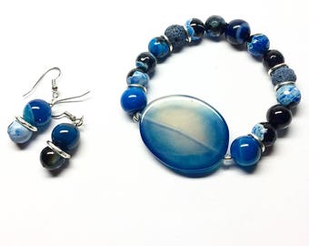 Blue Agate stretch essential oil diffuser bracelet