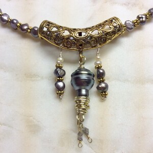 Genuine Tahitian Pearl slider with geniune Raw Diamonds and grey freshwater pearls necklace image 8