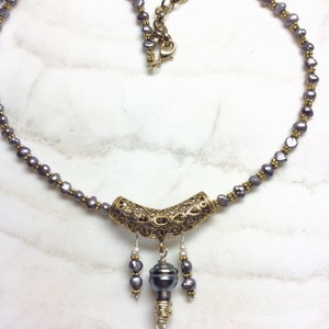 Genuine Tahitian Pearl slider with geniune Raw Diamonds and grey freshwater pearls necklace image 7