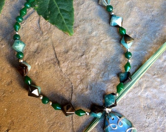 Green/ black Agate and dyed green Jade  necklace-The Elegance of Jewelry