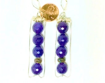 Purple round Agate beads within a rectangle hoop earrings -The Elegance of Jewelry