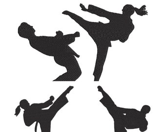 3 Martial Arts Boy Girl Silhouettes Embroidery Designs - Each in 2 Sizes - Digital Machine Embroidery Design